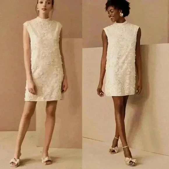 payal jain archer mini dress NWT Payal Jain Archer Mini‎ Dress Anthropologie BHLDN White Floral Applique  10